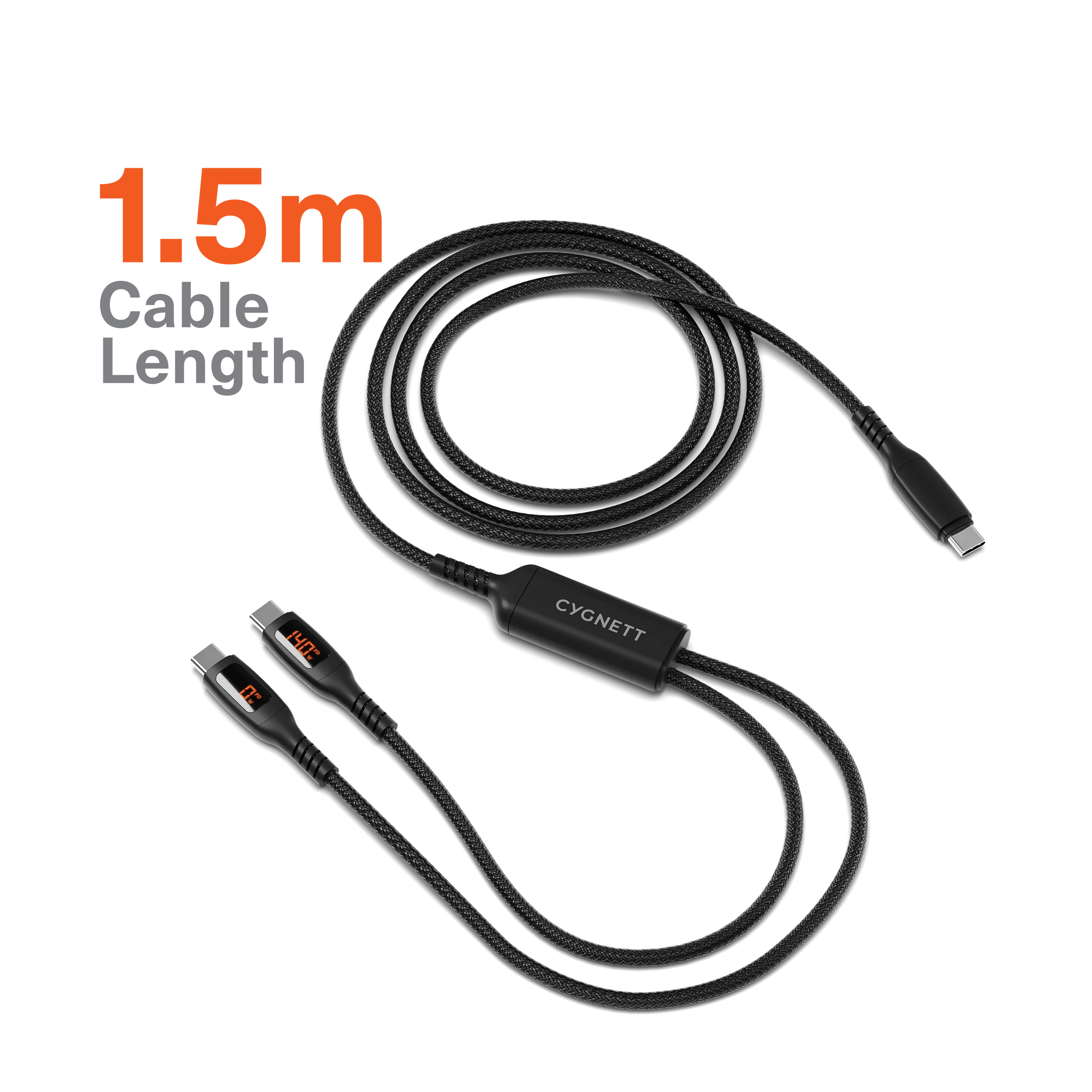 140W USB-C to Dual USB-C Split LED Cable - 1.5M - Image 4
