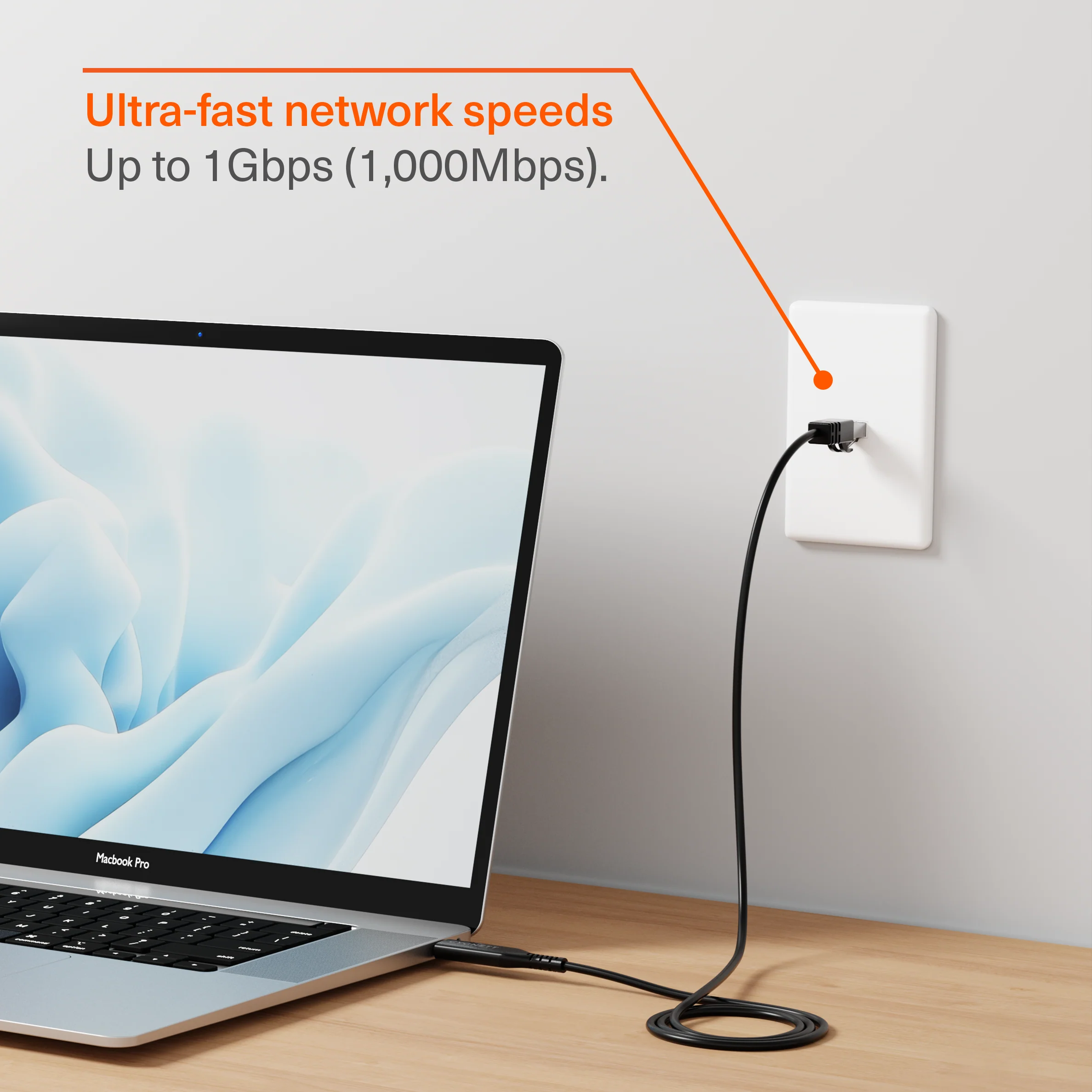 USB-C to RJ45 Gigabit Ethernet Cable - 1M - Image 2