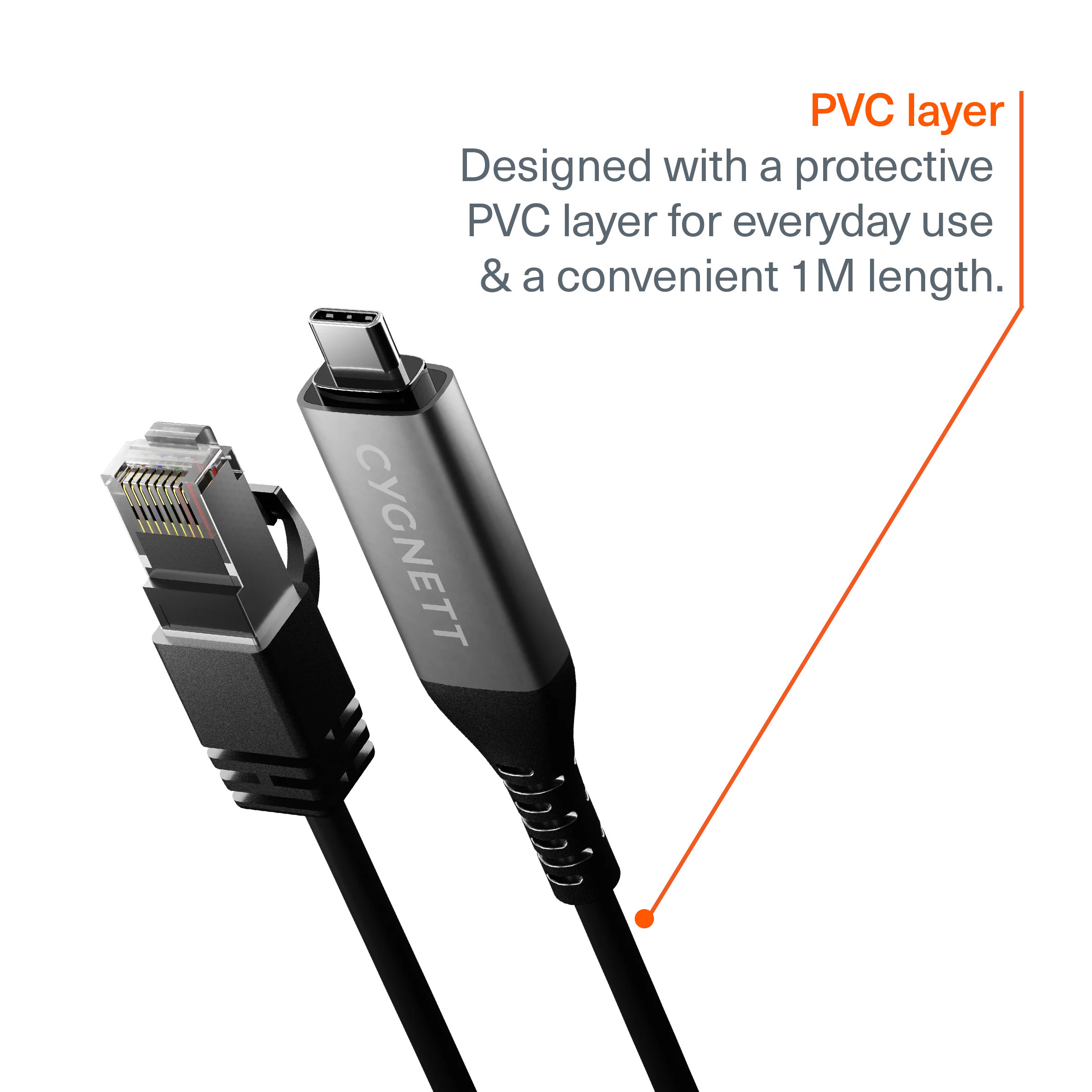 USB-C to RJ45 Gigabit Ethernet Cable - 1M - Image 3