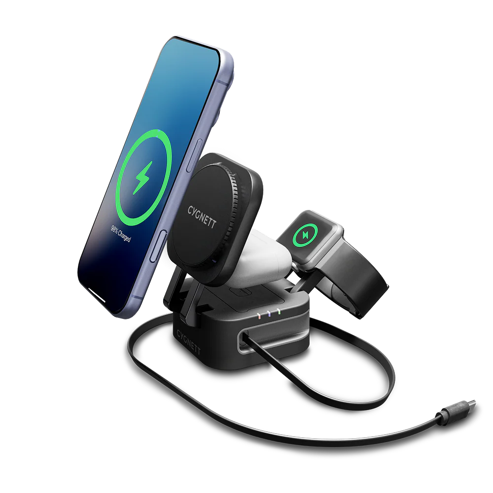 3-in-1 Foldable Wireless Charger with Retractable Cable